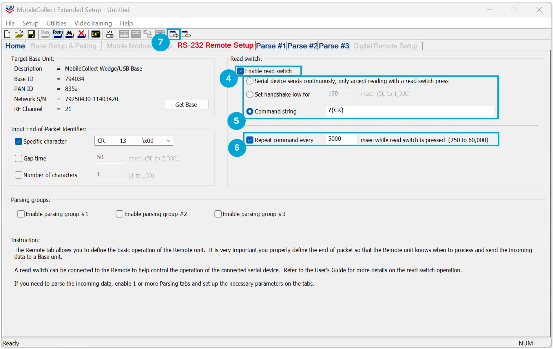 Enable Read Switch and send the setup to RS-232 Remote